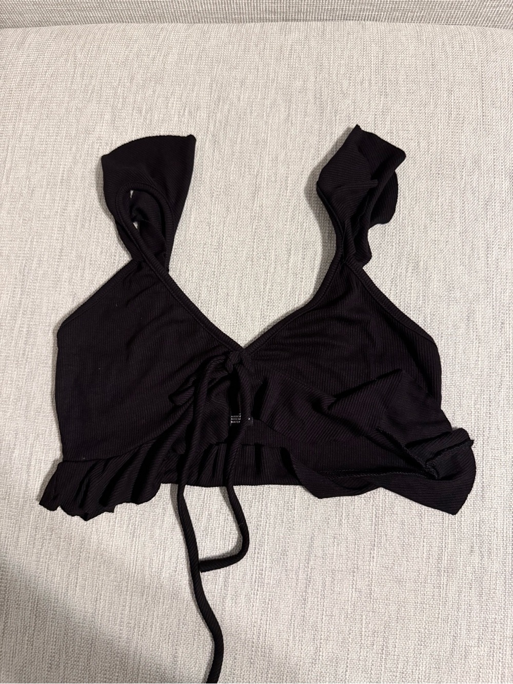 Forever 21 Black Ribbed Tie-Front Ruffle Crop Top